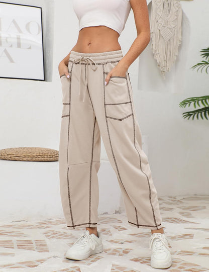 🔥Today's Specials-Women's Barrel Sweatpants - Baggy Wide Leg with Pockets & Drawstring