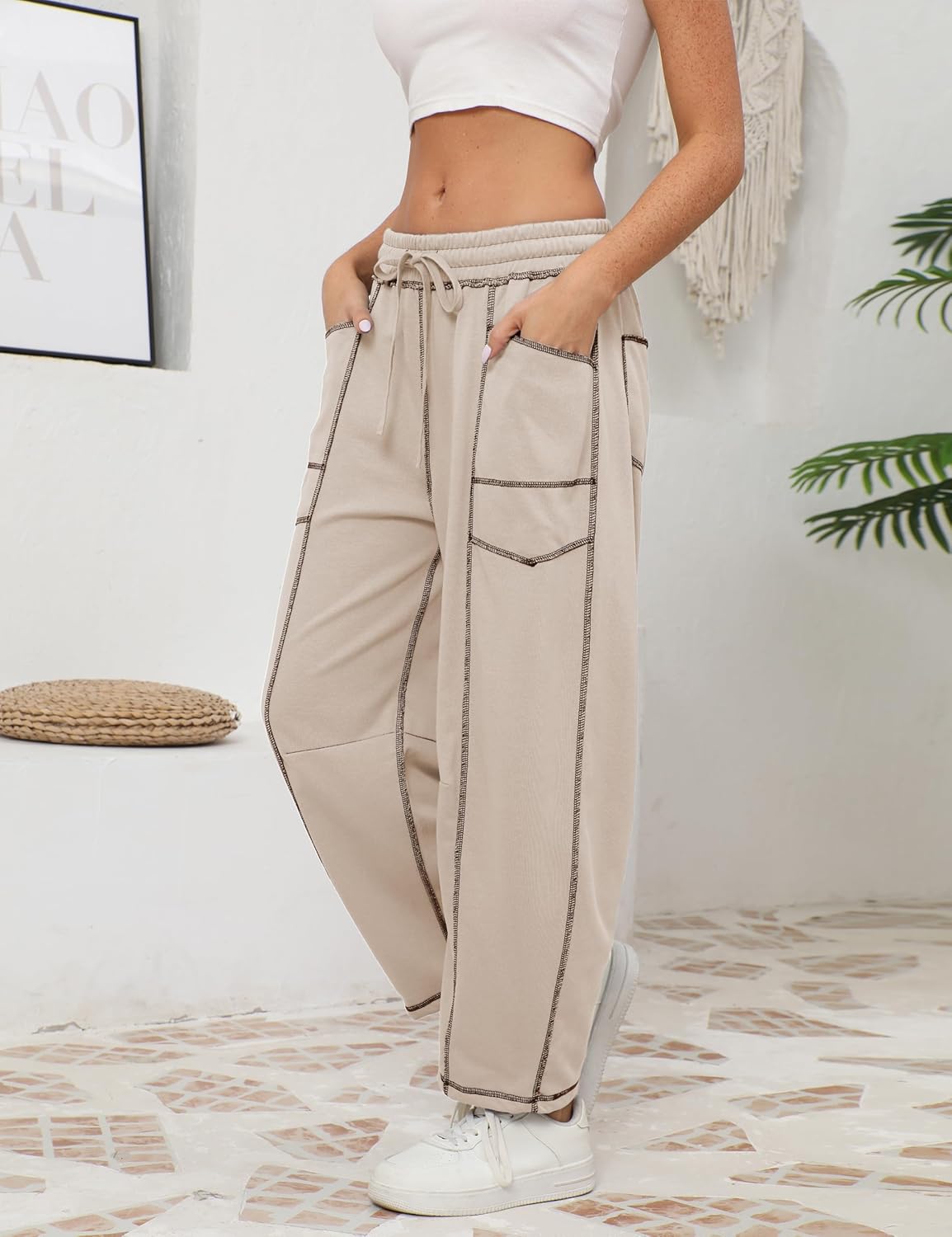 🔥Today's Specials-Women's Barrel Sweatpants - Baggy Wide Leg with Pockets & Drawstring