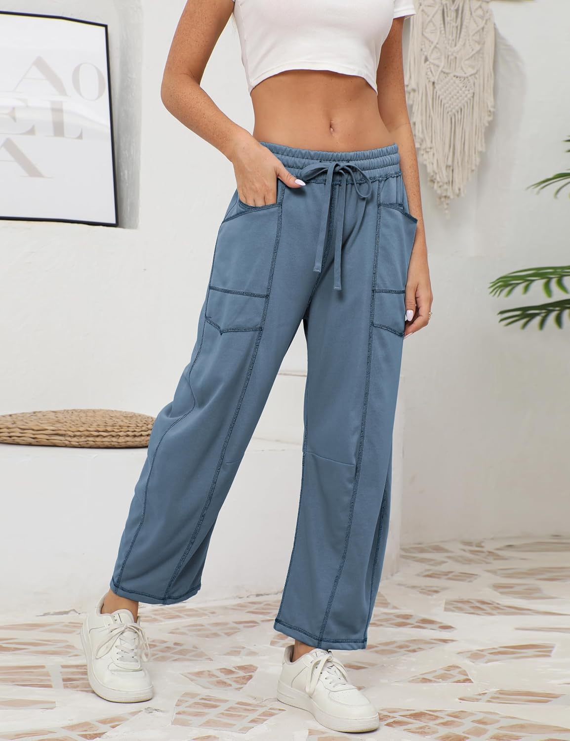 🔥Today's Specials-Women's Barrel Sweatpants - Baggy Wide Leg with Pockets & Drawstring