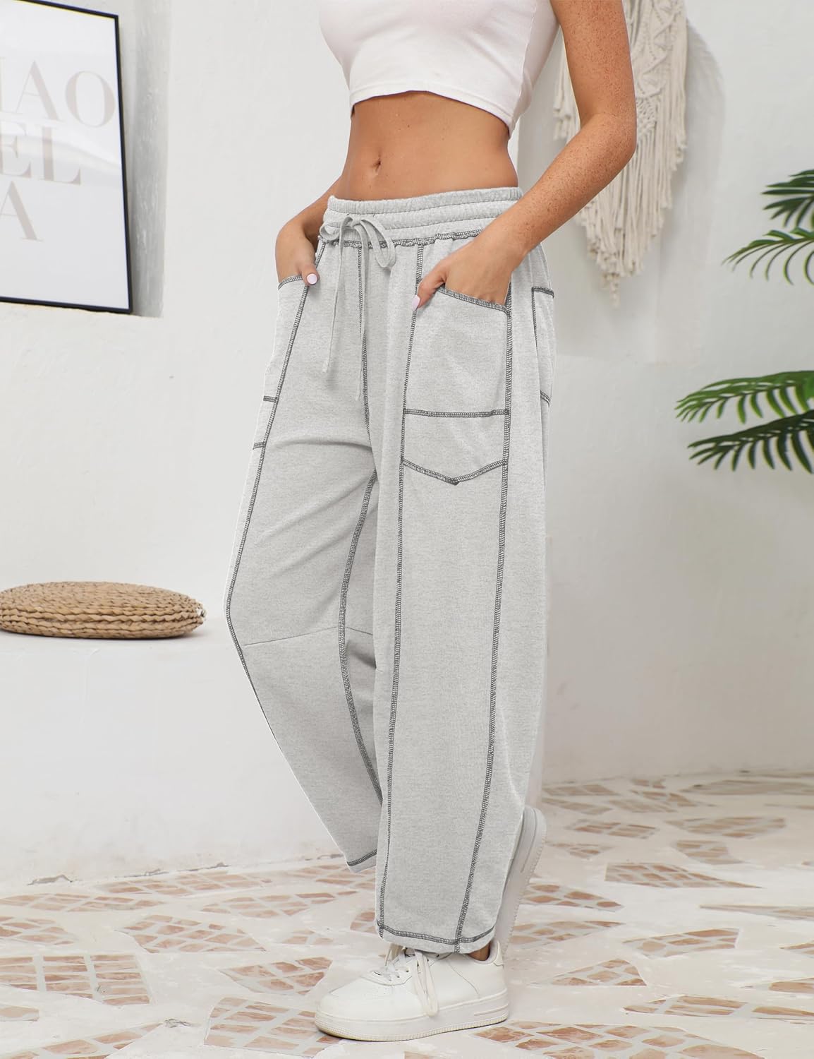 🔥Today's Specials-Women's Barrel Sweatpants - Baggy Wide Leg with Pockets & Drawstring