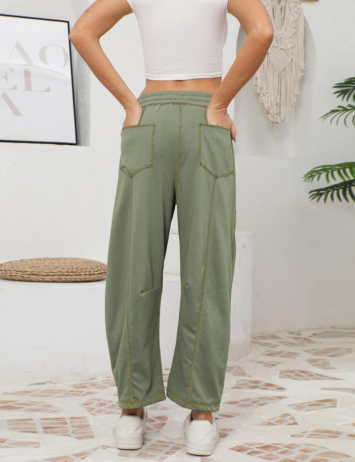 🔥Today's Specials-Women's Barrel Sweatpants - Baggy Wide Leg with Pockets & Drawstring
