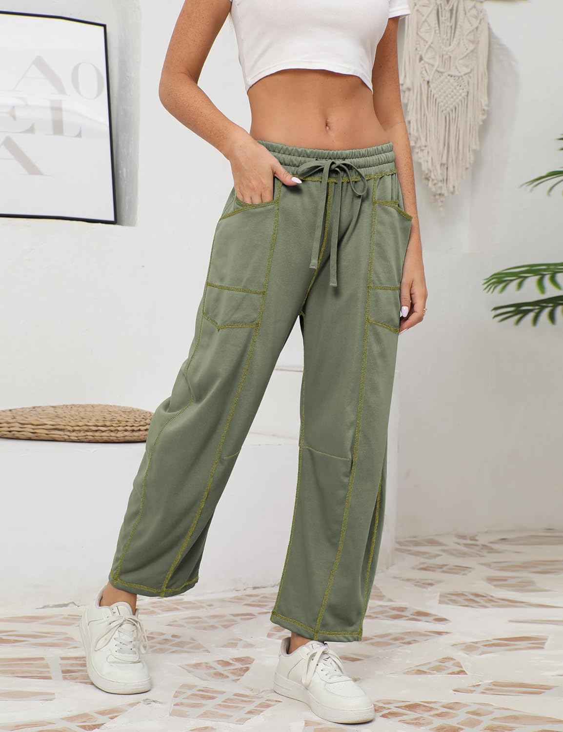 🔥Today's Specials-Women's Barrel Sweatpants - Baggy Wide Leg with Pockets & Drawstring