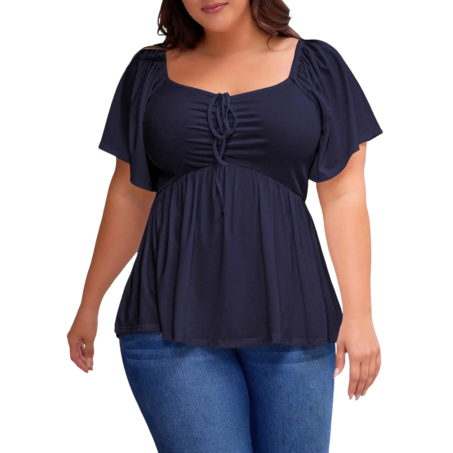 Women Plus Size Sweetheart Neck Short Sleeve Shirred Peplum Blouse Tops Shirts(S-5X)