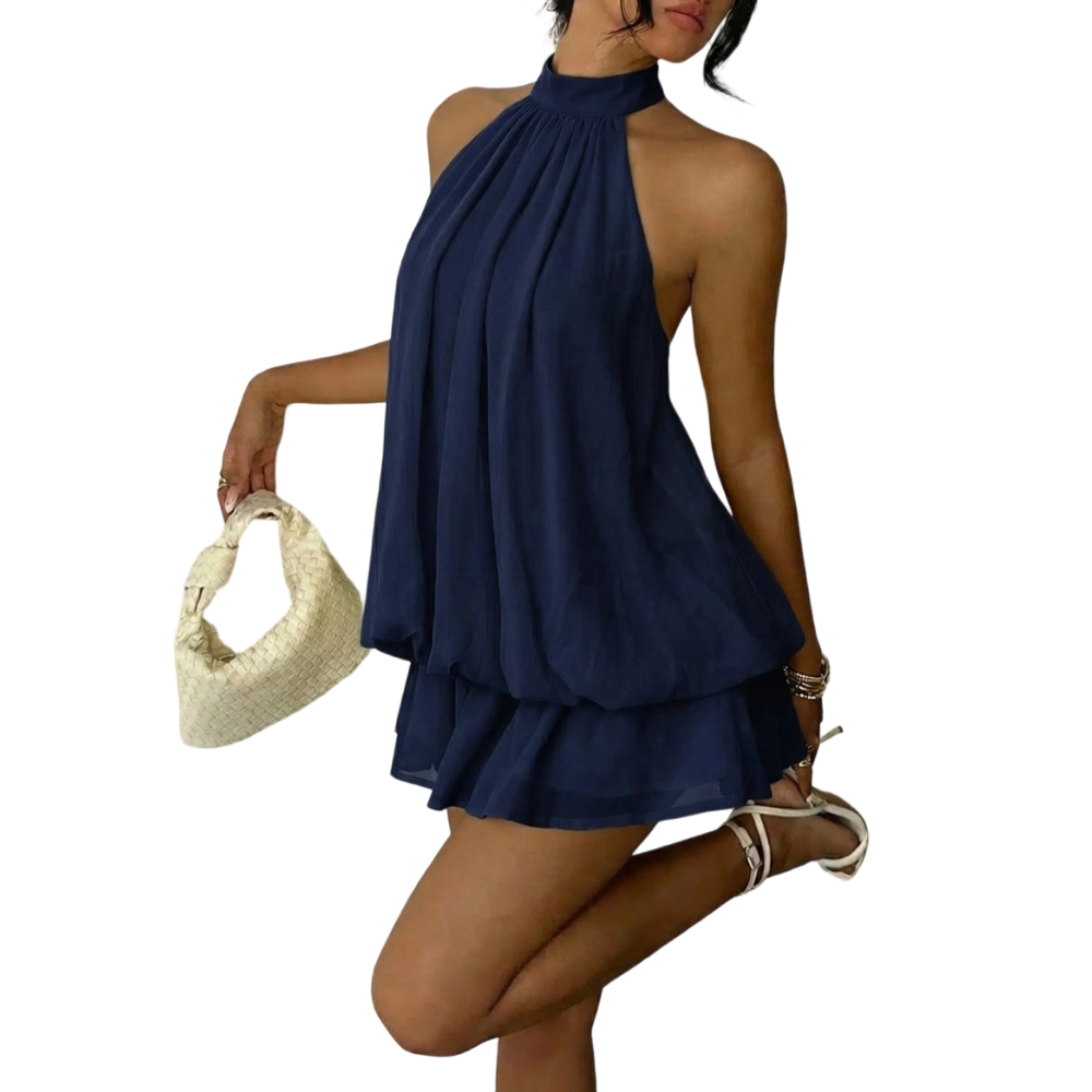Women's Summer Halter Tie Back Mini Dress