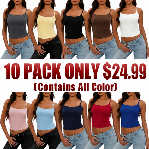 Women's Square Neck Adjustable Strap Double-Layered Slim Tank Top