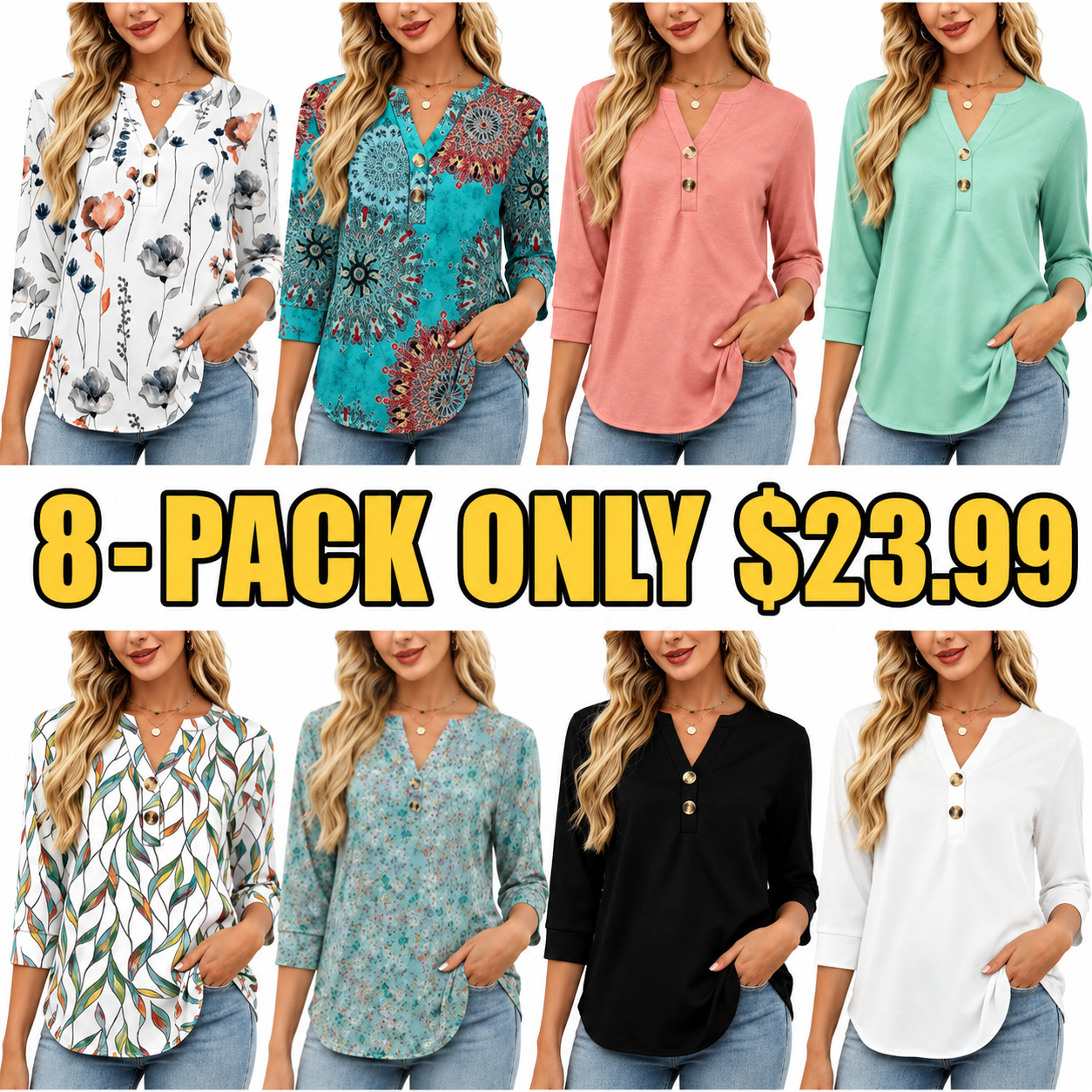 Women's Summer 3/4 Sleeve Tops