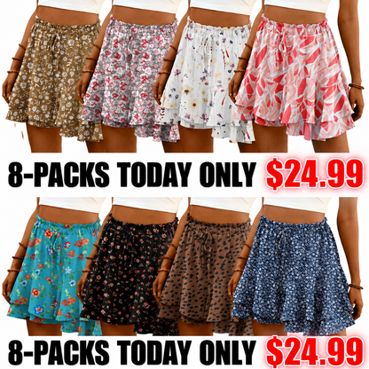 Flowy Shorts for Women Boho Ruffle Tiered Butterfly Skorts