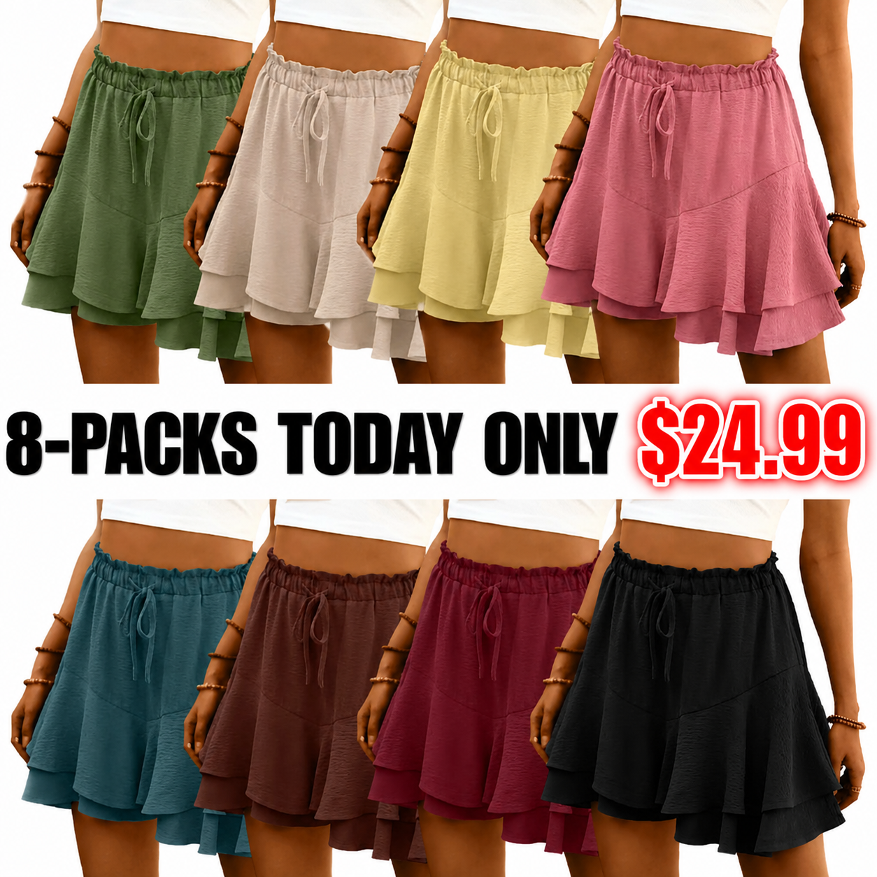 Flowy Shorts for Women Boho Ruffle Tiered Butterfly Skorts