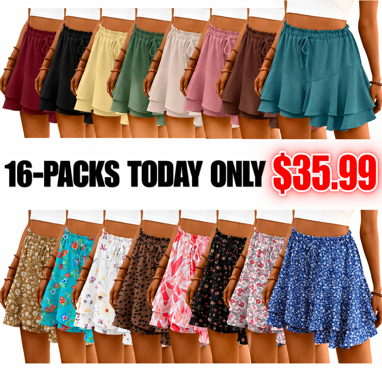 Flowy Shorts for Women Boho Ruffle Tiered Butterfly Skorts