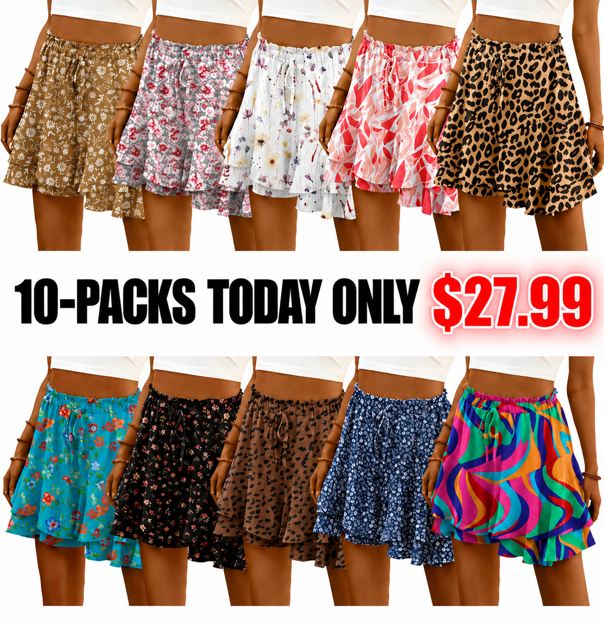 Flowy Shorts for Women Boho Ruffle Tiered Butterfly Skorts