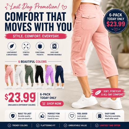 FINAL SALE💝6 Packs for $23.99💝Multi-Pocket Capri Cargo Pants