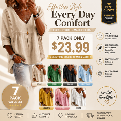 Casual Women's Sleeve Ruffled V-Neck Pullover Top in Multiple Colors