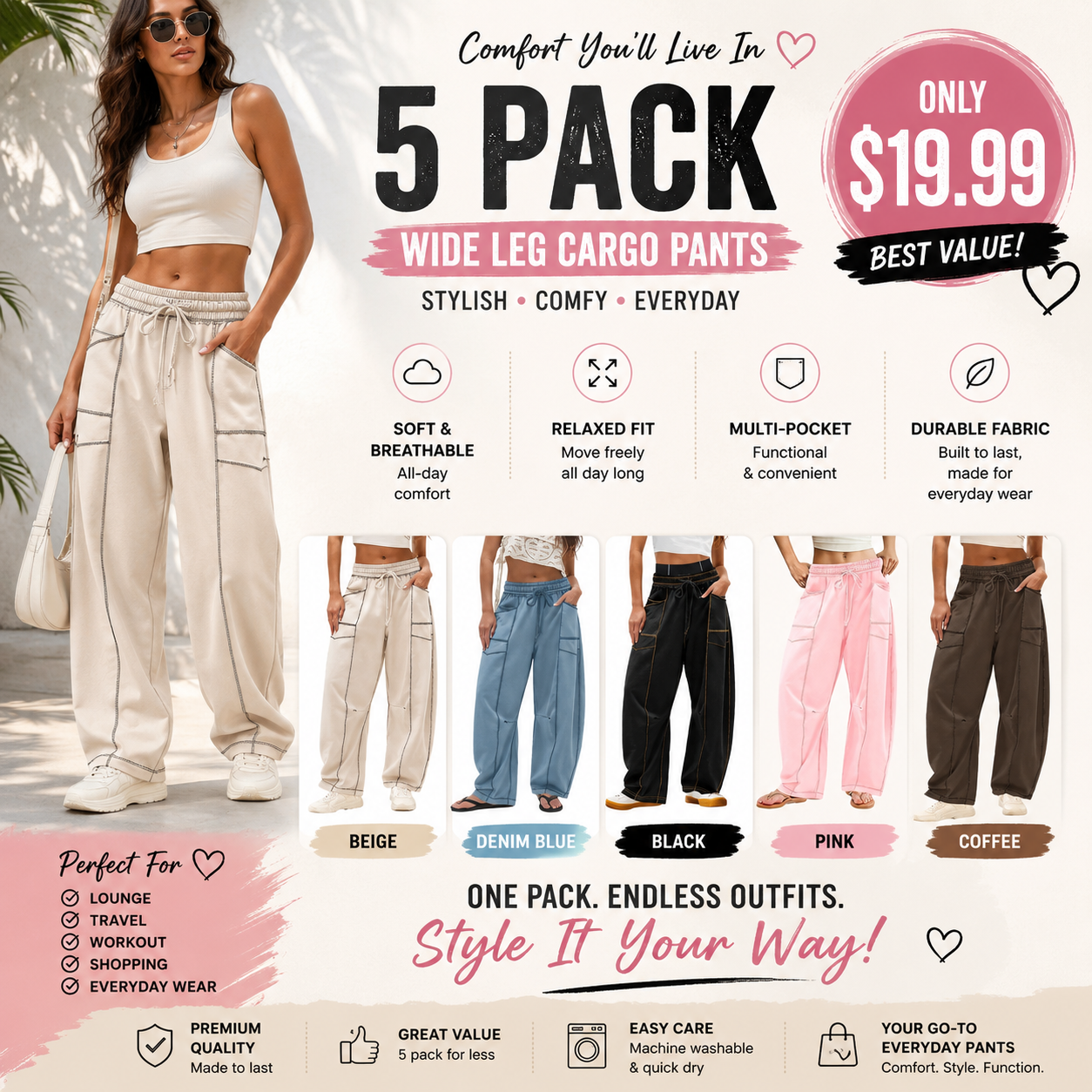 🔥Today's Specials-Women's Barrel Sweatpants - Baggy Wide Leg with Pockets & Drawstring