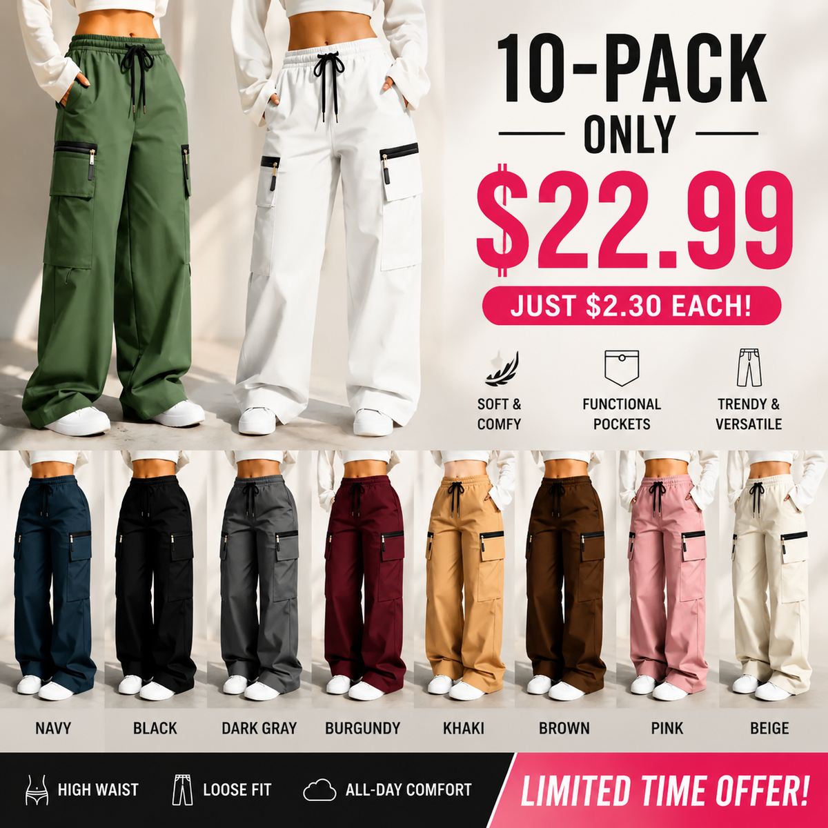 ⚡FINAL SALE 🔥Women’s lightweight loose cargo pants with multiple pockets