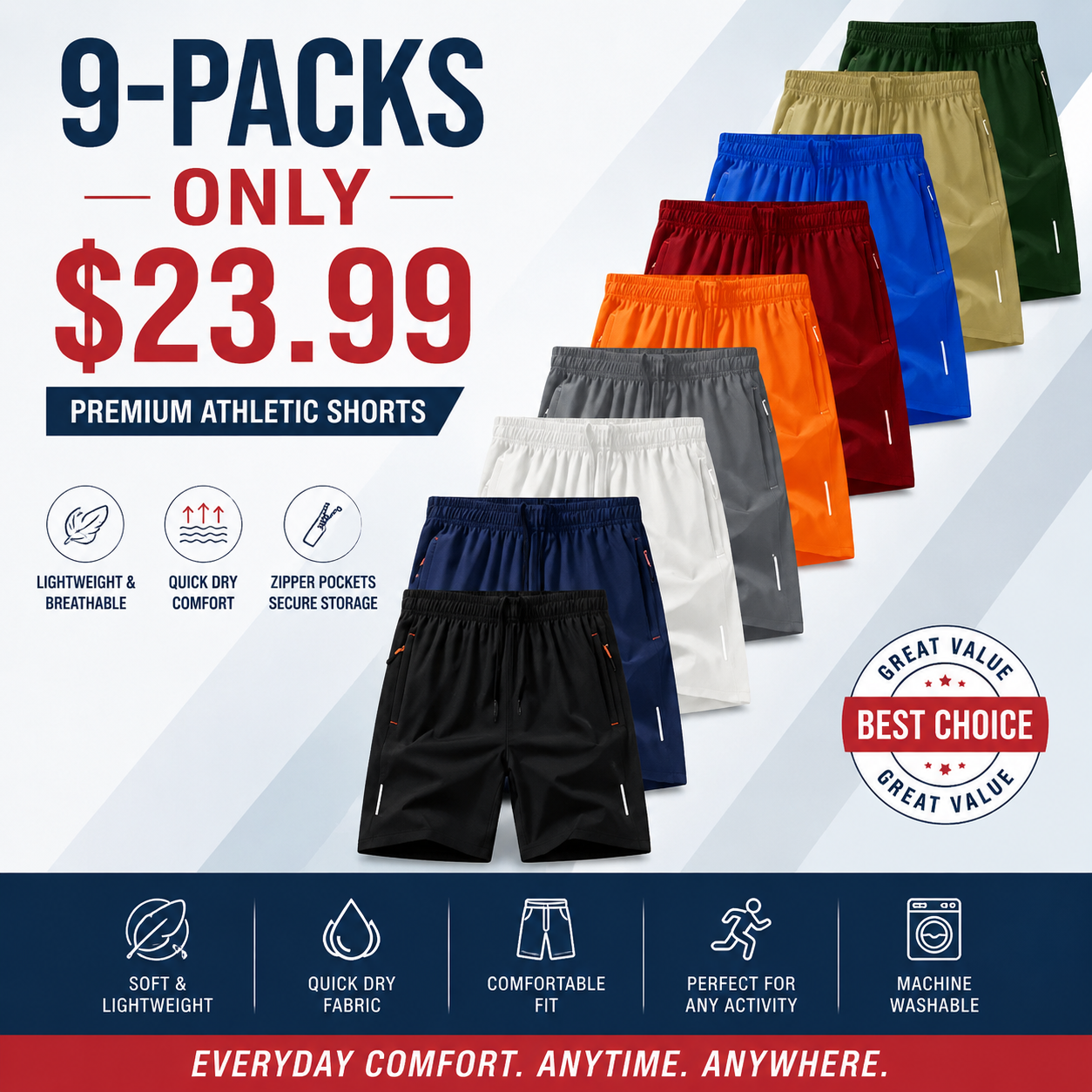 🔥9 Pack- Men's Quick Drying Breathable Shorts