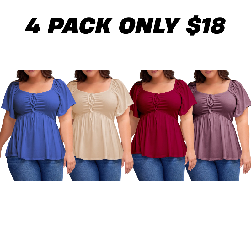 Women Plus Size Sweetheart Neck Short Sleeve Shirred Peplum Blouse Tops Shirts(S-5X)