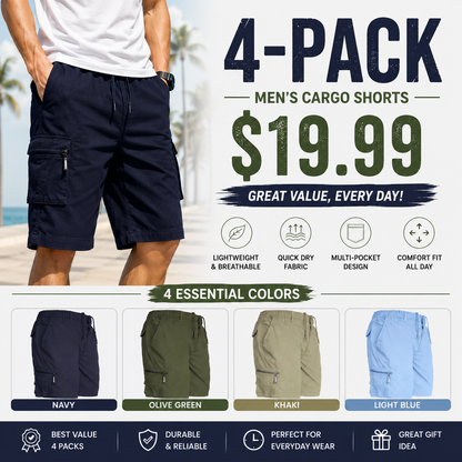 Mens Cargo Shorts Combat Multi Pocket Elasticated Waist Plain Lightweight Shorts