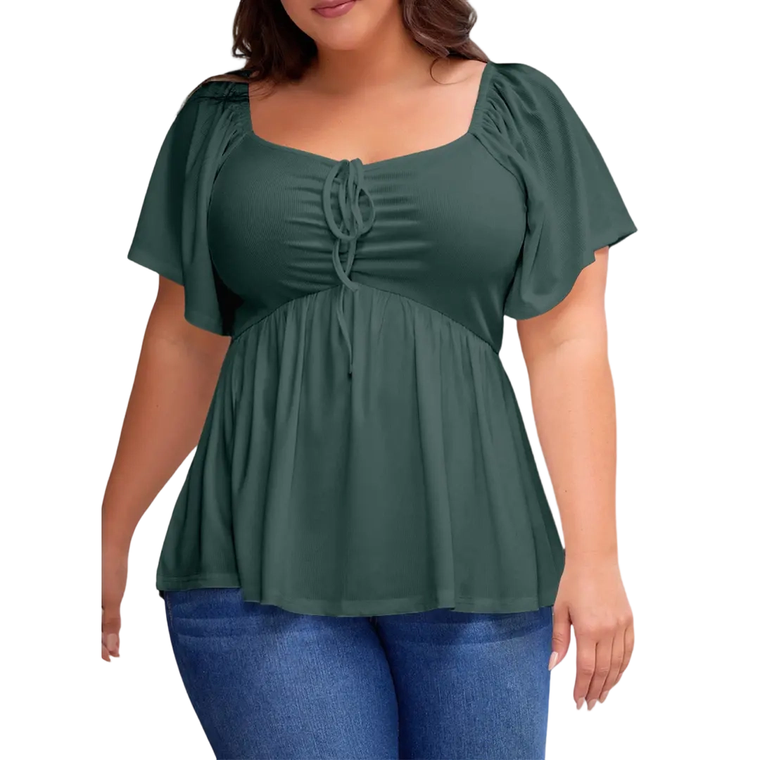 Women Plus Size Sweetheart Neck Short Sleeve Shirred Peplum Blouse Tops Shirts(S-5X)