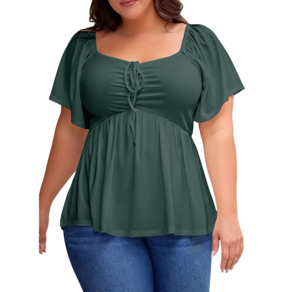 Women Plus Size Sweetheart Neck Short Sleeve Shirred Peplum Blouse Tops Shirts(S-5X)