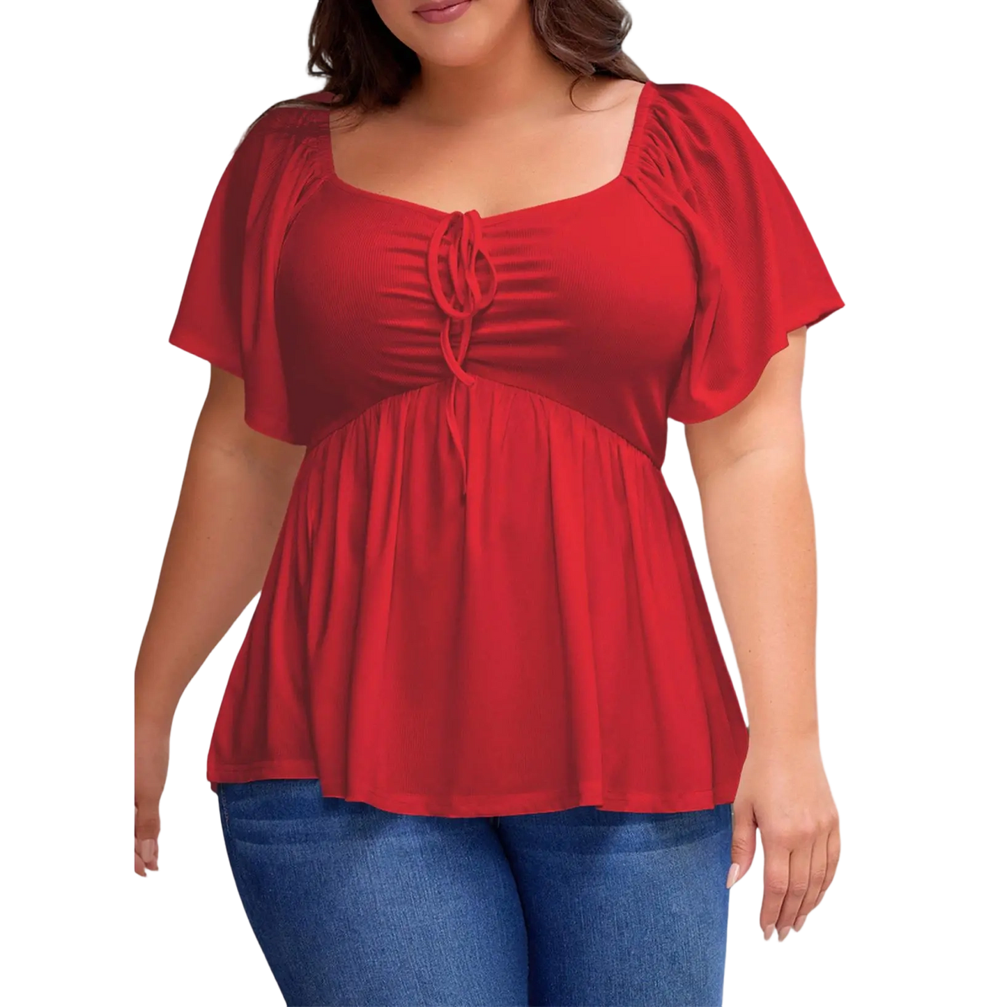 Women Plus Size Sweetheart Neck Short Sleeve Shirred Peplum Blouse Tops Shirts(S-5X)