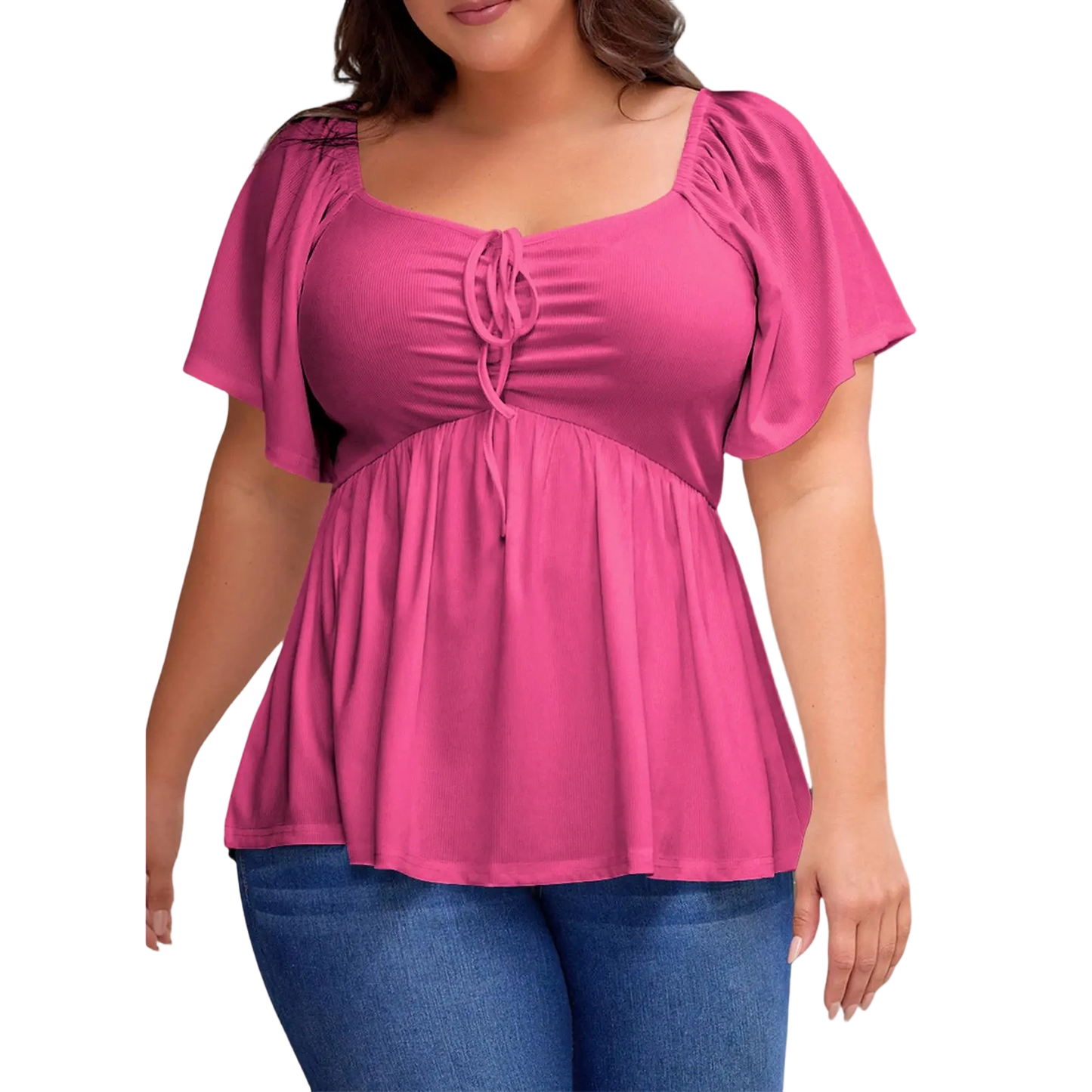 Women Plus Size Sweetheart Neck Short Sleeve Shirred Peplum Blouse Tops Shirts(S-5X)