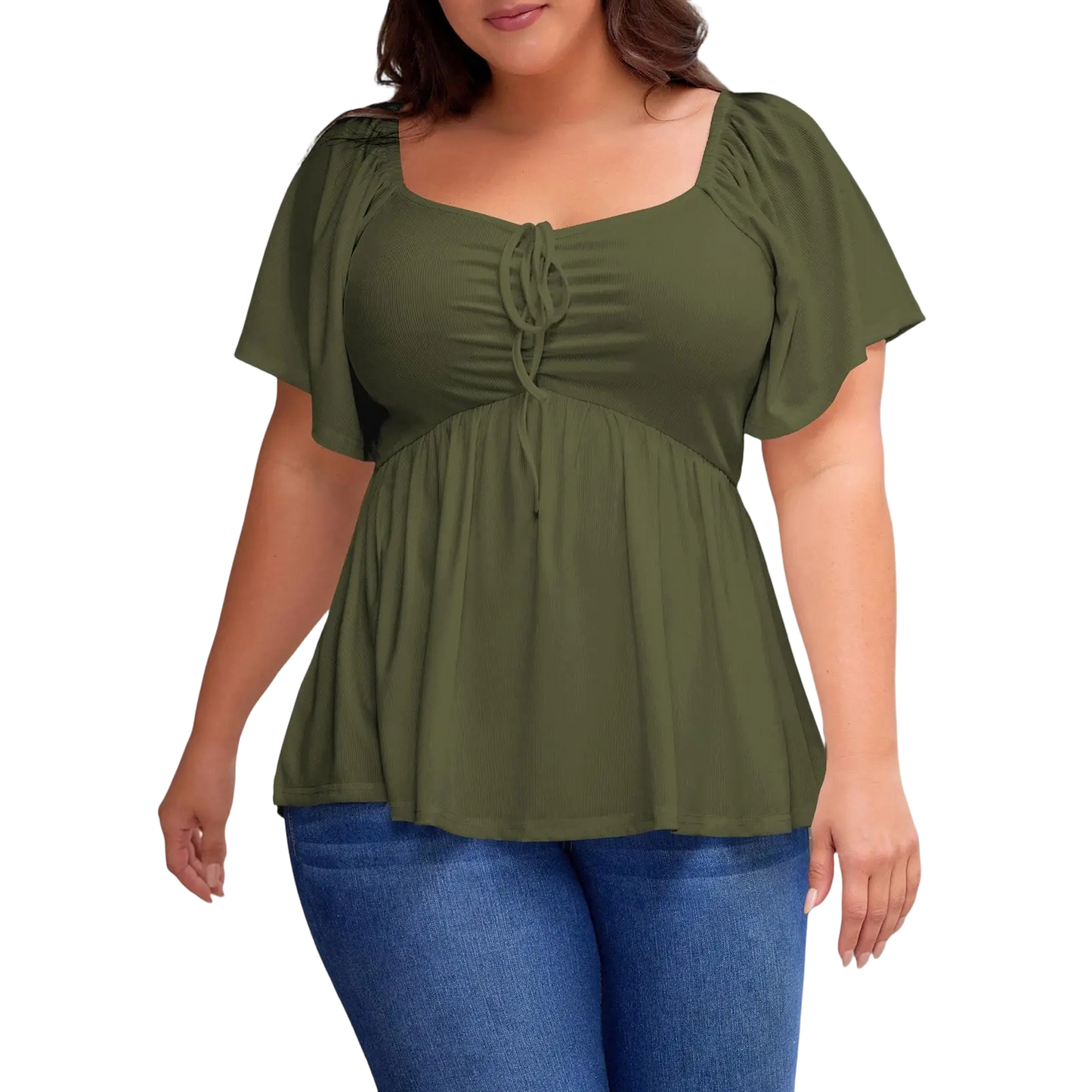 Women Plus Size Sweetheart Neck Short Sleeve Shirred Peplum Blouse Tops Shirts(S-5X)