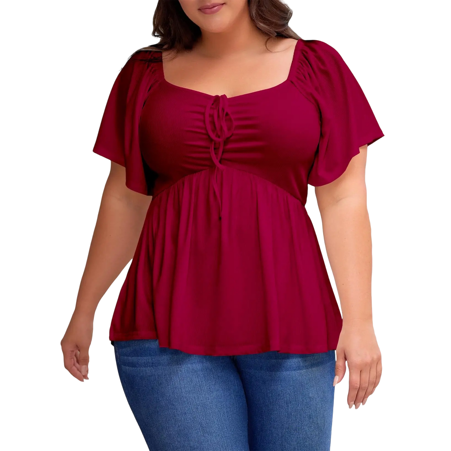 Women Plus Size Sweetheart Neck Short Sleeve Shirred Peplum Blouse Tops Shirts(S-5X)