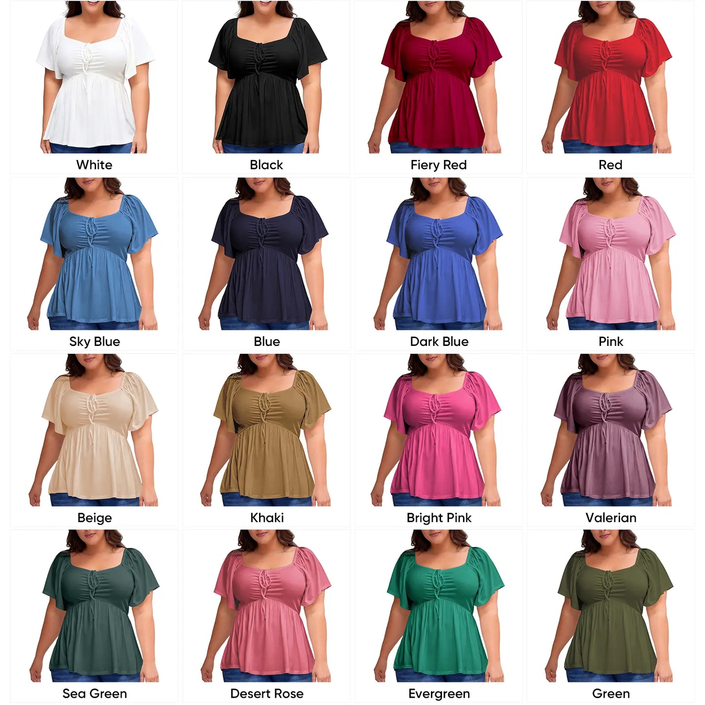 Women Plus Size Sweetheart Neck Short Sleeve Shirred Peplum Blouse Tops Shirts(S-5X)