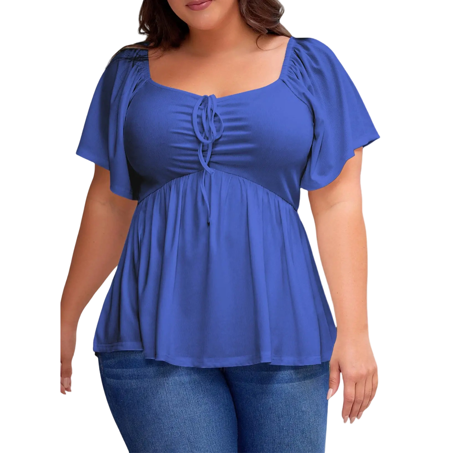 Women Plus Size Sweetheart Neck Short Sleeve Shirred Peplum Blouse Tops Shirts(S-5X)