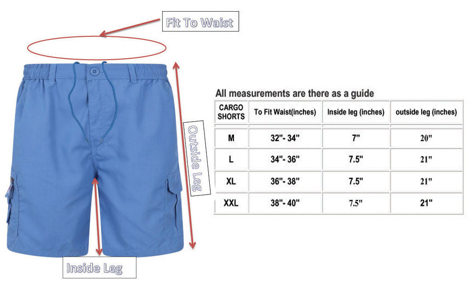 Mens Cargo Shorts Combat Multi Pocket Elasticated Waist Plain Lightweight Shorts