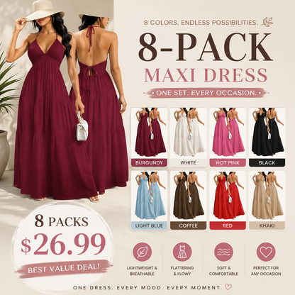 Women's Maxi Summer Dresses Halter V Neck Beach Dresses for Women A-Line Casual Dress for Vacation