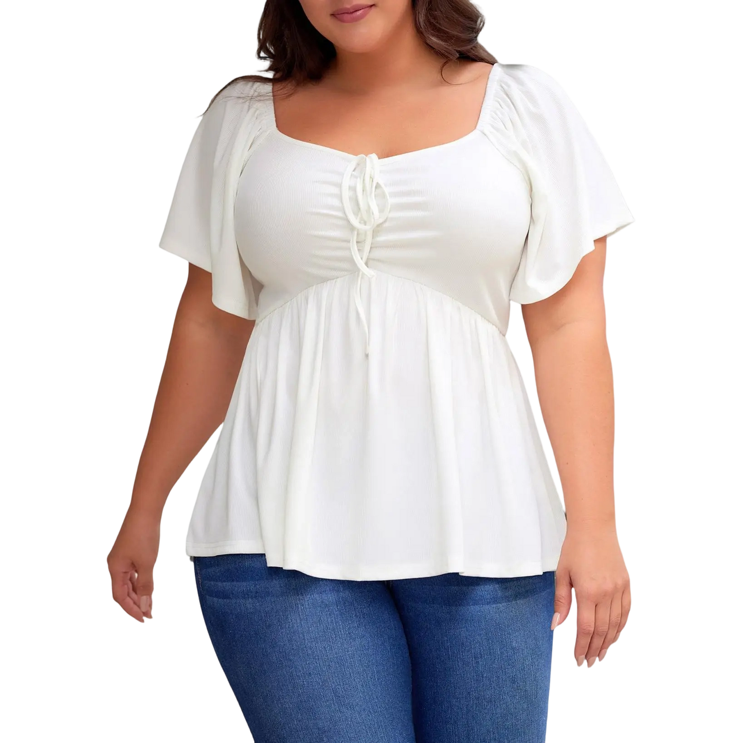 Women Plus Size Sweetheart Neck Short Sleeve Shirred Peplum Blouse Tops Shirts(S-5X)