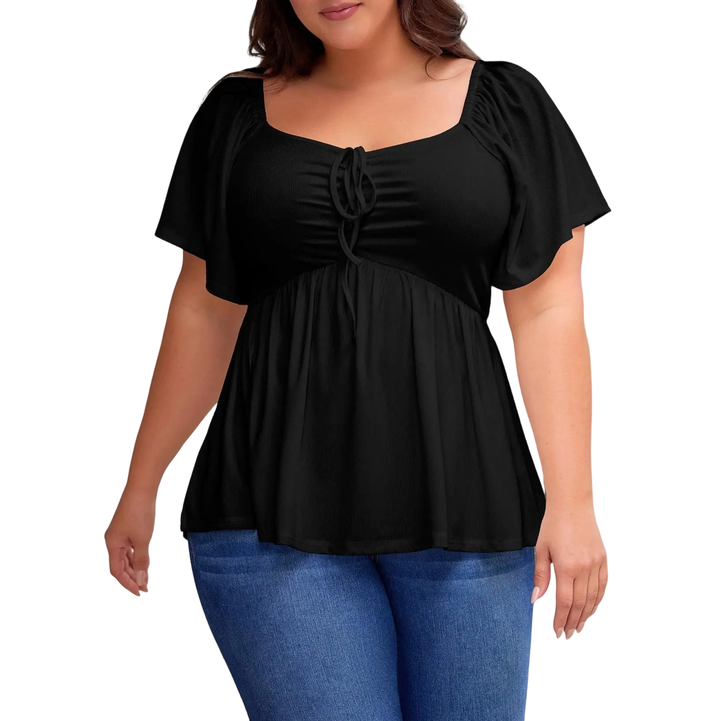 Women Plus Size Sweetheart Neck Short Sleeve Shirred Peplum Blouse Tops Shirts(S-5X)