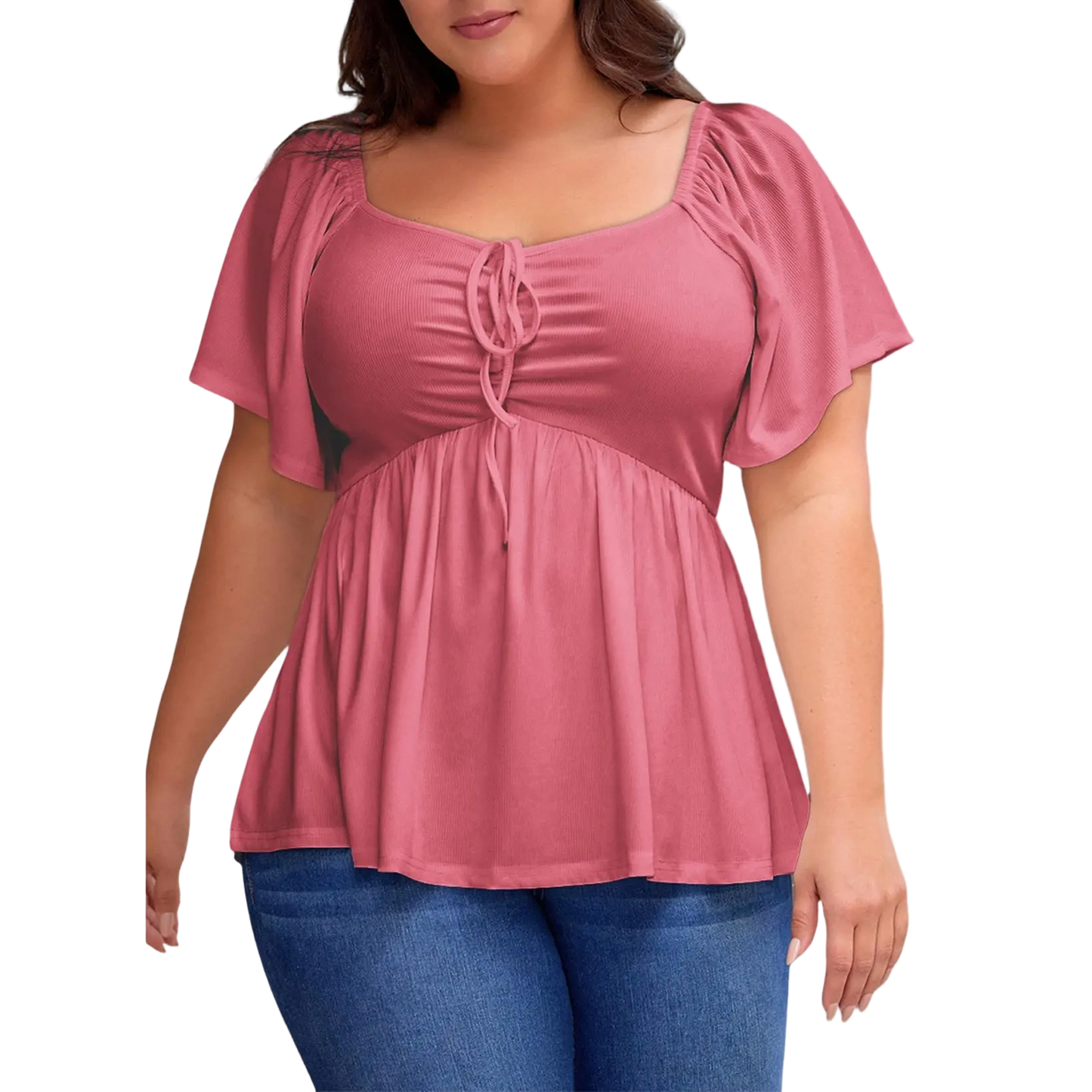 Women Plus Size Sweetheart Neck Short Sleeve Shirred Peplum Blouse Tops Shirts(S-5X)