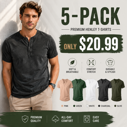 Men’s Vintage Acid-Wash Henley T-Shirt